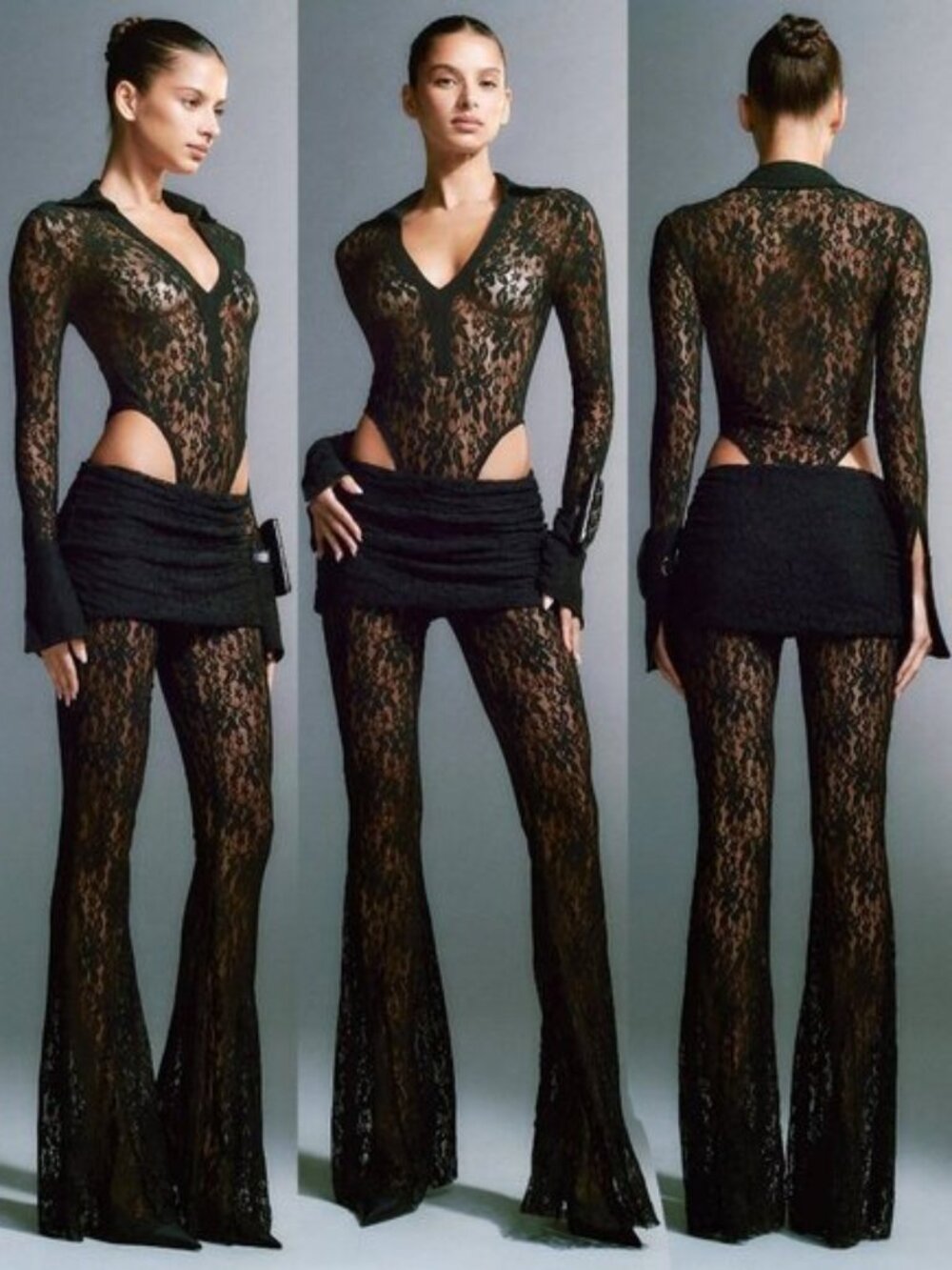 💋HOT ITEM!💋I.AM.GIA KYLEAH FOLD-OVER WAISTBAND LACE PANTS IN BLACK